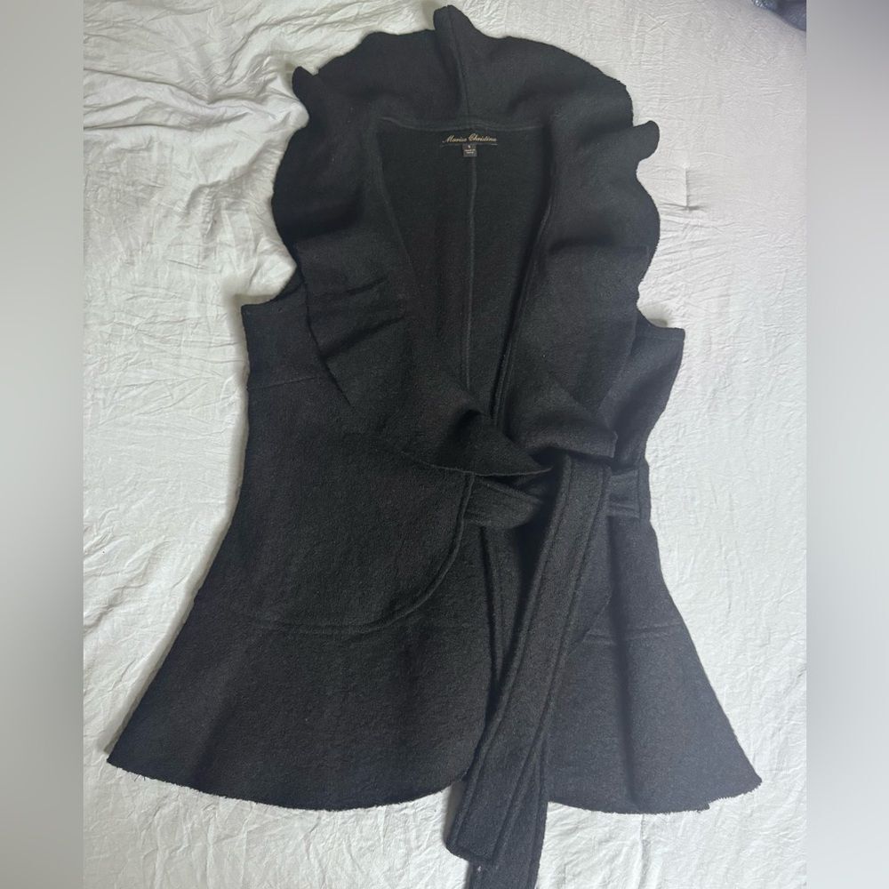 Marisa Christina Vintage Black Wool Blend Ruffle Romantic Vest Size S